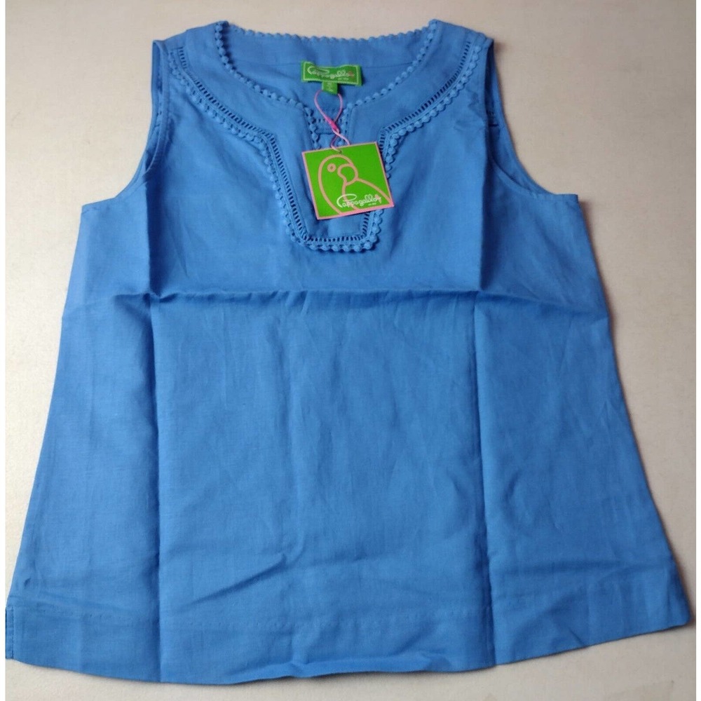 Women's Pappagalla Sleeveless Island Blue Linen Top Medium NEW